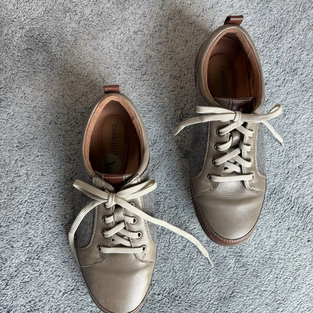 Cobb Hill Womens Leather Wool Casual Sneakers Lace Up Shoes Size 7‎ Gray Beige